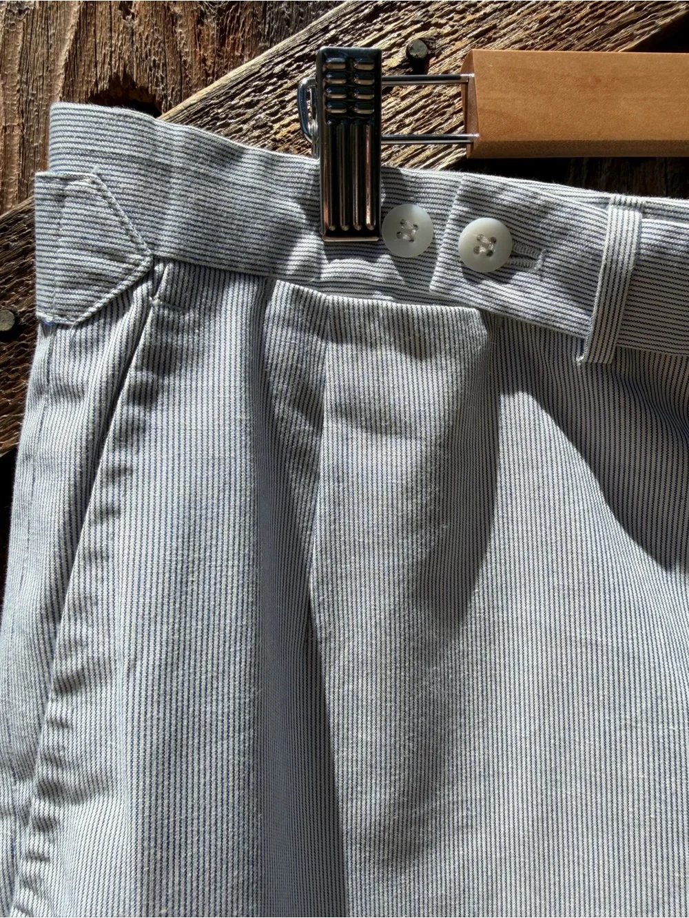 Cifonelli blue and white striped Classic Straight Fit trousers size 34 bespoke